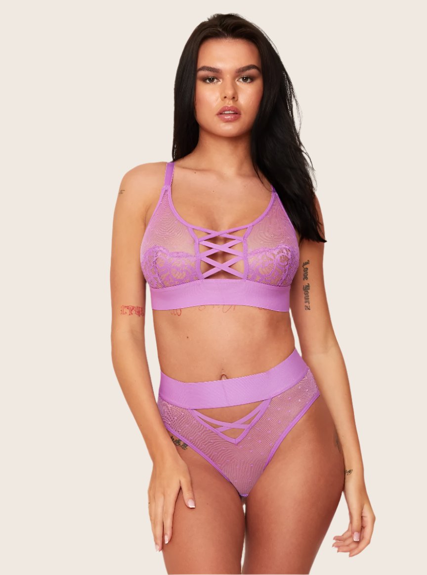 Abigail bralette with sexy sheer spot mesh in Amethyst