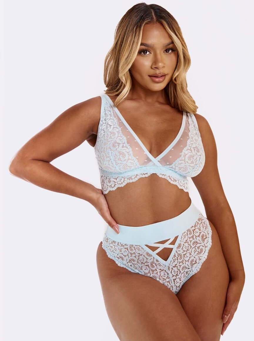 Clara beautiful lace brief in ballad blue colourway