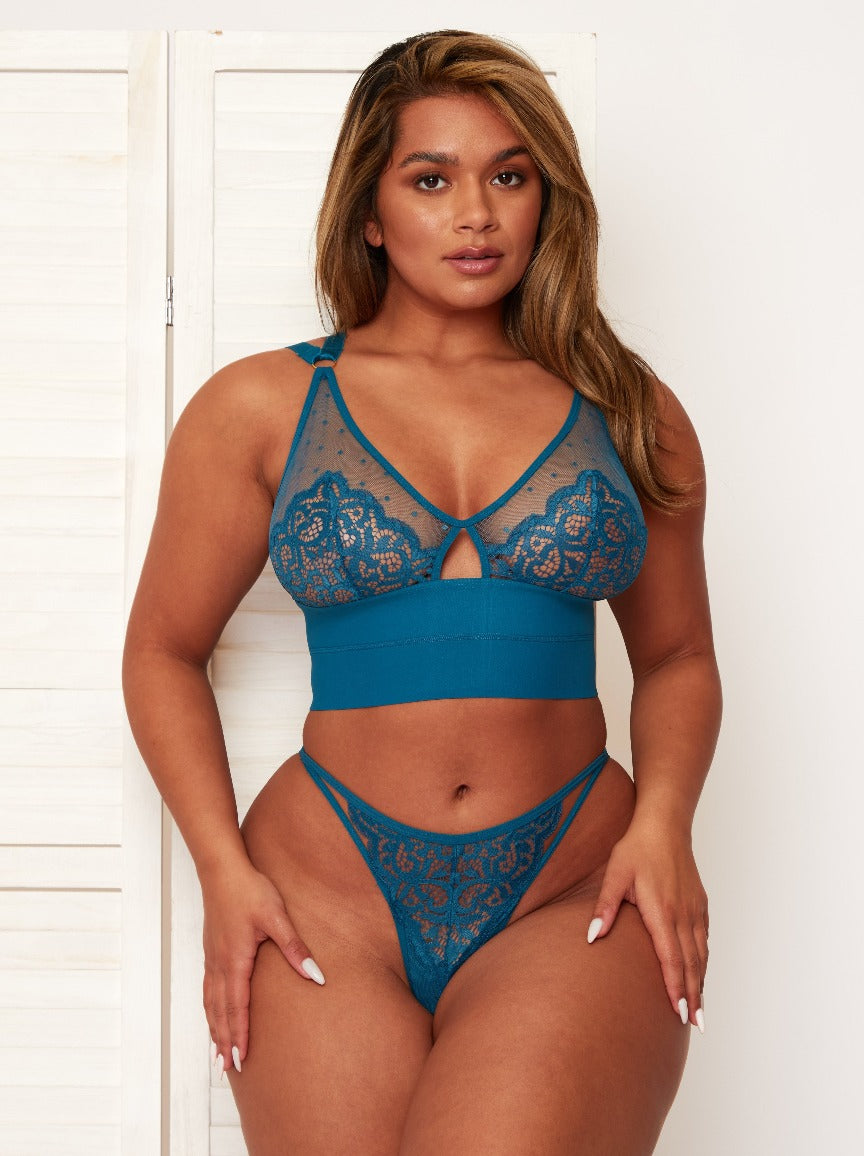 Morgan blue coral bralette with spot meh and lace