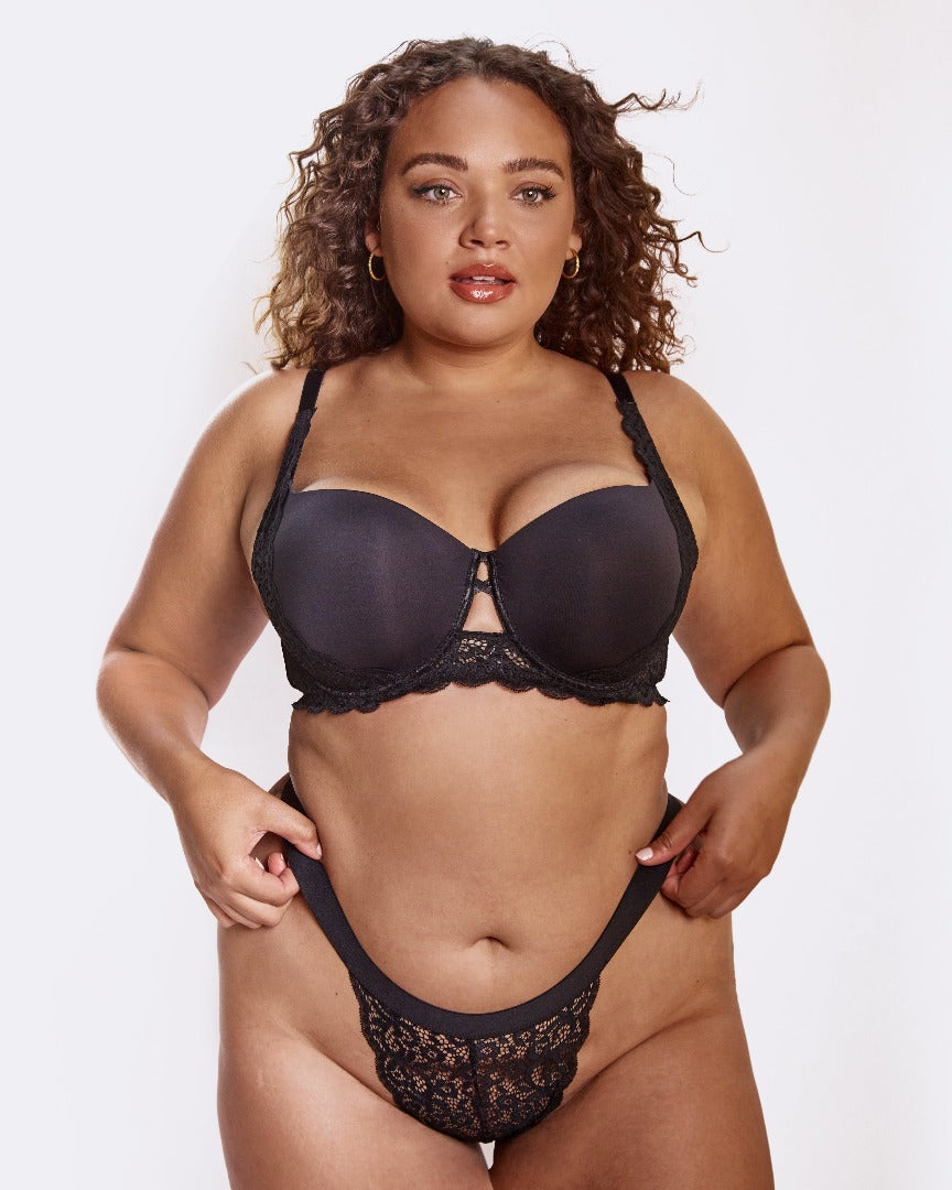 Aurora sexy lace thong in midnight black